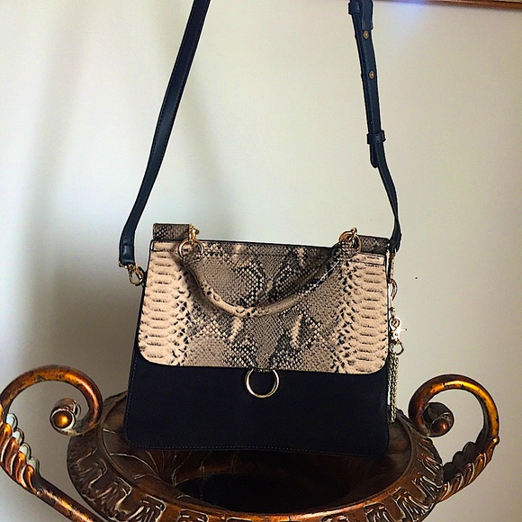 INZI Snake Skin Leather Gold Velvet Handbag - Picture 5 of 15